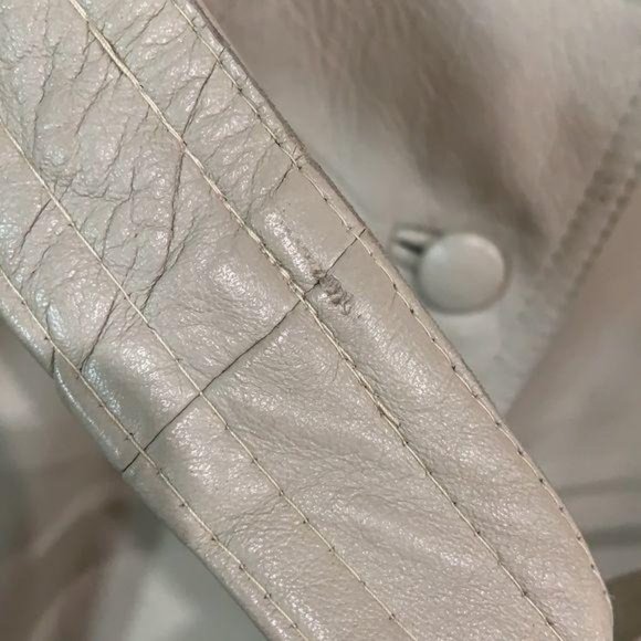 Vintage Leather Trench Coat Cream size L 14 - Picture 16 of 16